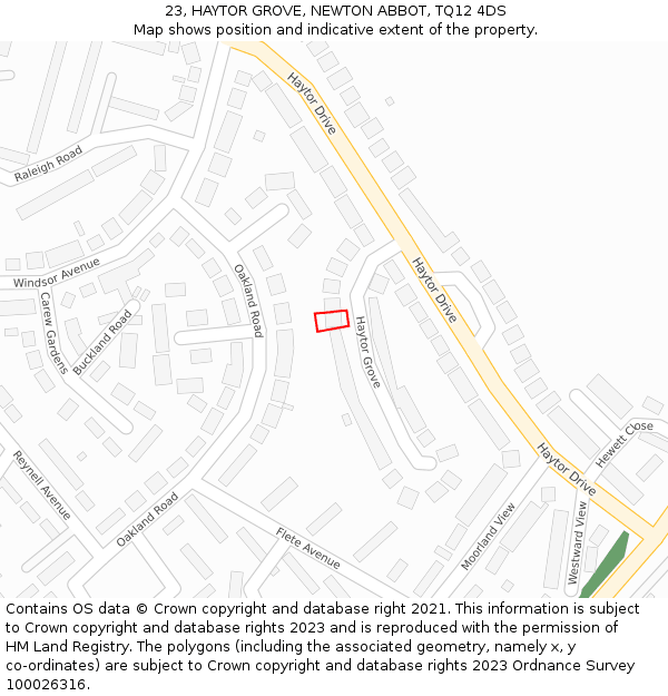 23, HAYTOR GROVE, NEWTON ABBOT, TQ12 4DS: Location map and indicative extent of plot