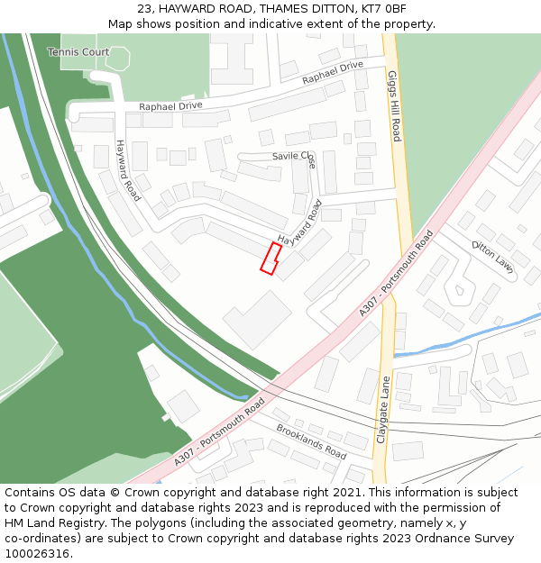 23, HAYWARD ROAD, THAMES DITTON, KT7 0BF: Location map and indicative extent of plot