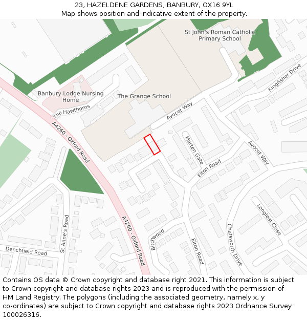 23, HAZELDENE GARDENS, BANBURY, OX16 9YL: Location map and indicative extent of plot
