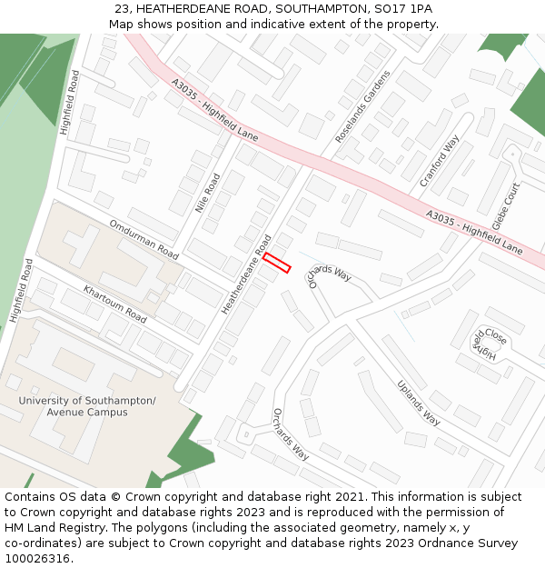 23, HEATHERDEANE ROAD, SOUTHAMPTON, SO17 1PA: Location map and indicative extent of plot