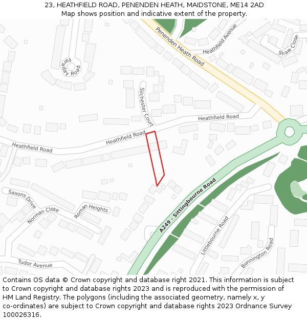 23, HEATHFIELD ROAD, PENENDEN HEATH, MAIDSTONE, ME14 2AD: Location map and indicative extent of plot