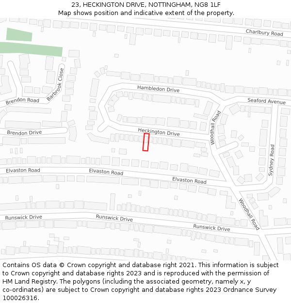 23, HECKINGTON DRIVE, NOTTINGHAM, NG8 1LF: Location map and indicative extent of plot
