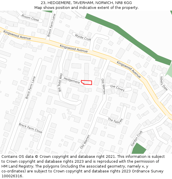23, HEDGEMERE, TAVERHAM, NORWICH, NR8 6GG: Location map and indicative extent of plot