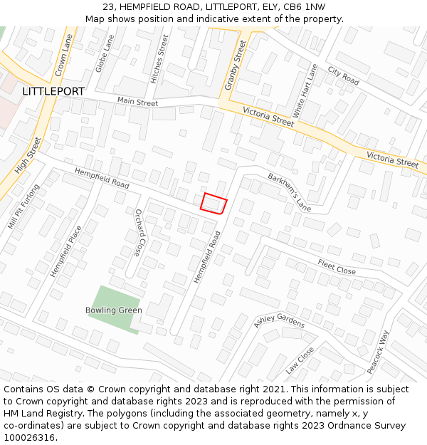 23, HEMPFIELD ROAD, LITTLEPORT, ELY, CB6 1NW: Location map and indicative extent of plot