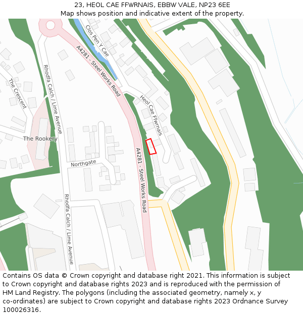 23, HEOL CAE FFWRNAIS, EBBW VALE, NP23 6EE: Location map and indicative extent of plot