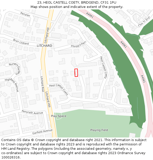 23, HEOL CASTELL COETY, BRIDGEND, CF31 1PU: Location map and indicative extent of plot