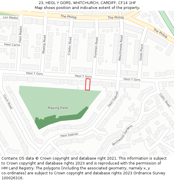 23, HEOL Y GORS, WHITCHURCH, CARDIFF, CF14 1HF: Location map and indicative extent of plot