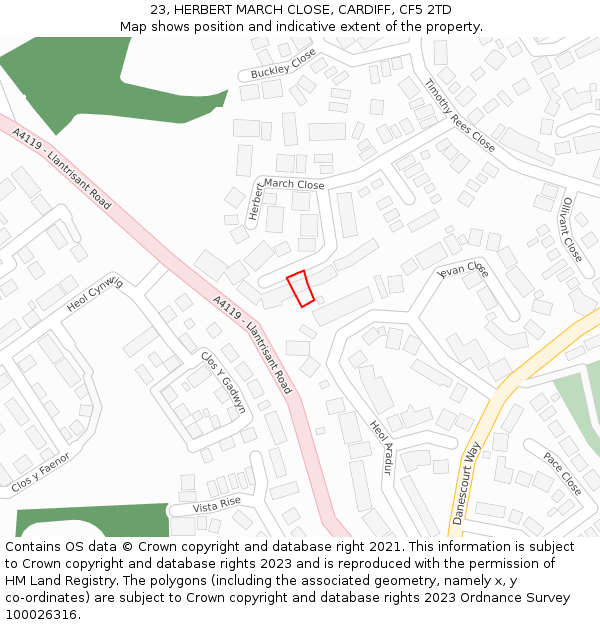 23, HERBERT MARCH CLOSE, CARDIFF, CF5 2TD: Location map and indicative extent of plot