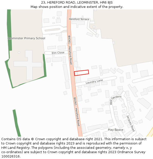 23, HEREFORD ROAD, LEOMINSTER, HR6 8JS: Location map and indicative extent of plot