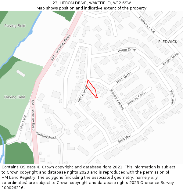 23, HERON DRIVE, WAKEFIELD, WF2 6SW: Location map and indicative extent of plot