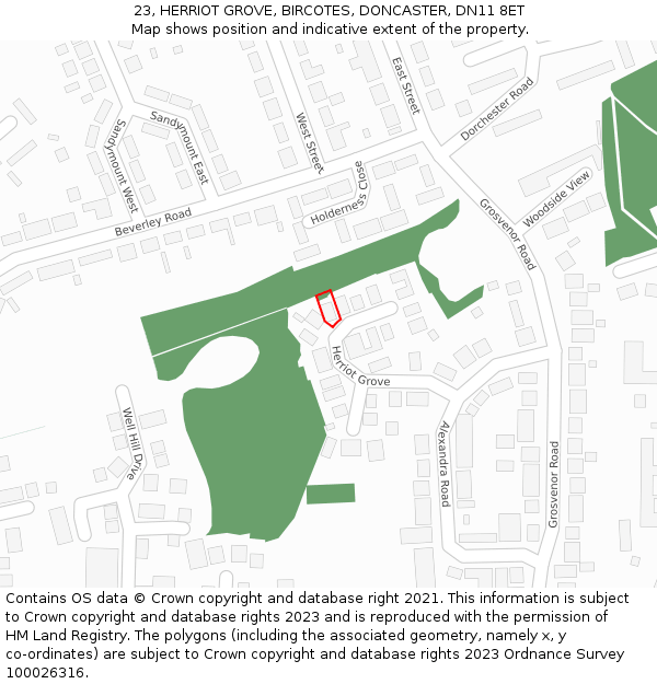23, HERRIOT GROVE, BIRCOTES, DONCASTER, DN11 8ET: Location map and indicative extent of plot