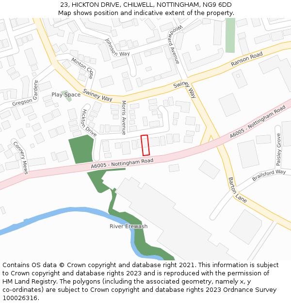 23, HICKTON DRIVE, CHILWELL, NOTTINGHAM, NG9 6DD: Location map and indicative extent of plot