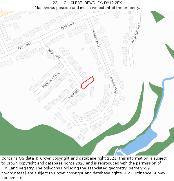 23, HIGH CLERE, BEWDLEY, DY12 2EX: Location map and indicative extent of plot