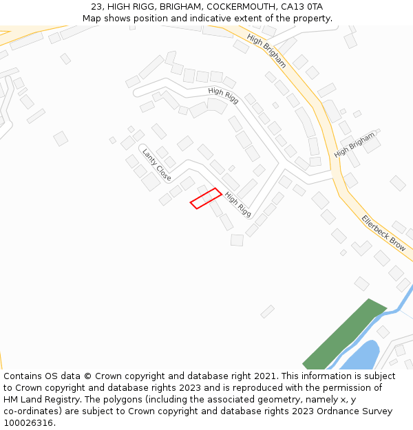23, HIGH RIGG, BRIGHAM, COCKERMOUTH, CA13 0TA: Location map and indicative extent of plot