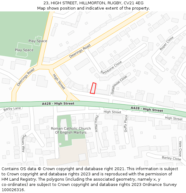 23, HIGH STREET, HILLMORTON, RUGBY, CV21 4EG: Location map and indicative extent of plot