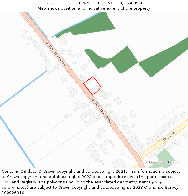 23, HIGH STREET, WALCOTT, LINCOLN, LN4 3SN: Location map and indicative extent of plot