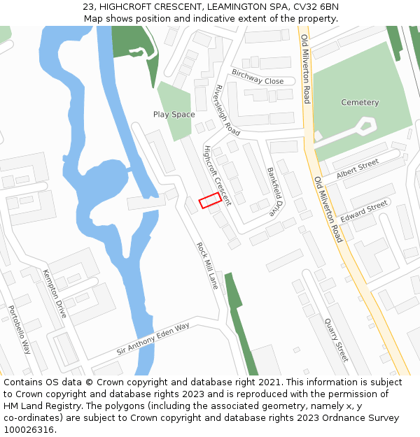23, HIGHCROFT CRESCENT, LEAMINGTON SPA, CV32 6BN: Location map and indicative extent of plot
