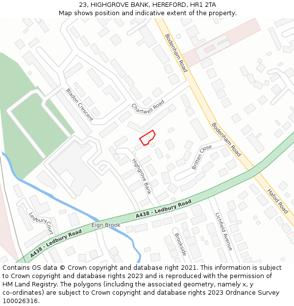 23, HIGHGROVE BANK, HEREFORD, HR1 2TA: Location map and indicative extent of plot