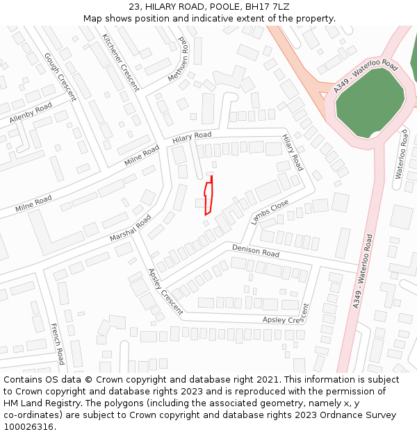23, HILARY ROAD, POOLE, BH17 7LZ: Location map and indicative extent of plot