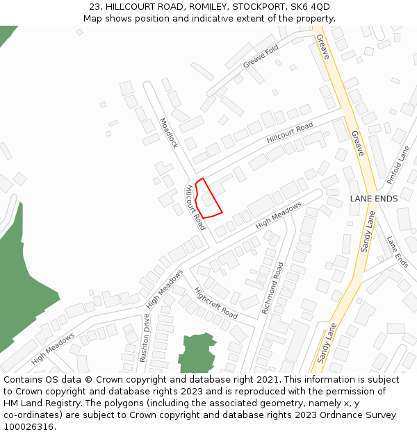 23, HILLCOURT ROAD, ROMILEY, STOCKPORT, SK6 4QD: Location map and indicative extent of plot
