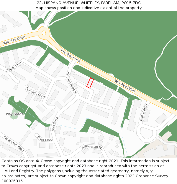 23, HISPANO AVENUE, WHITELEY, FAREHAM, PO15 7DS: Location map and indicative extent of plot