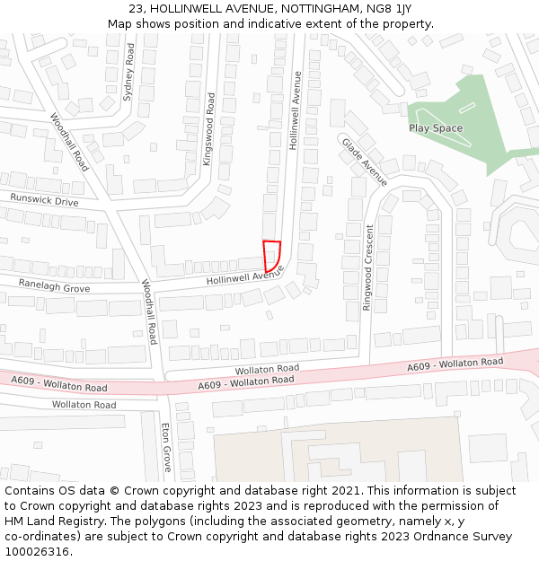 23, HOLLINWELL AVENUE, NOTTINGHAM, NG8 1JY: Location map and indicative extent of plot