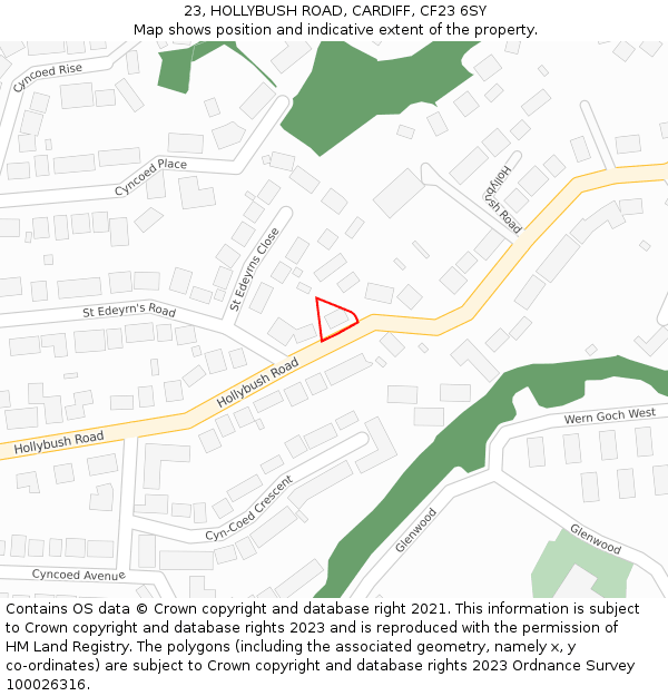 23, HOLLYBUSH ROAD, CARDIFF, CF23 6SY: Location map and indicative extent of plot
