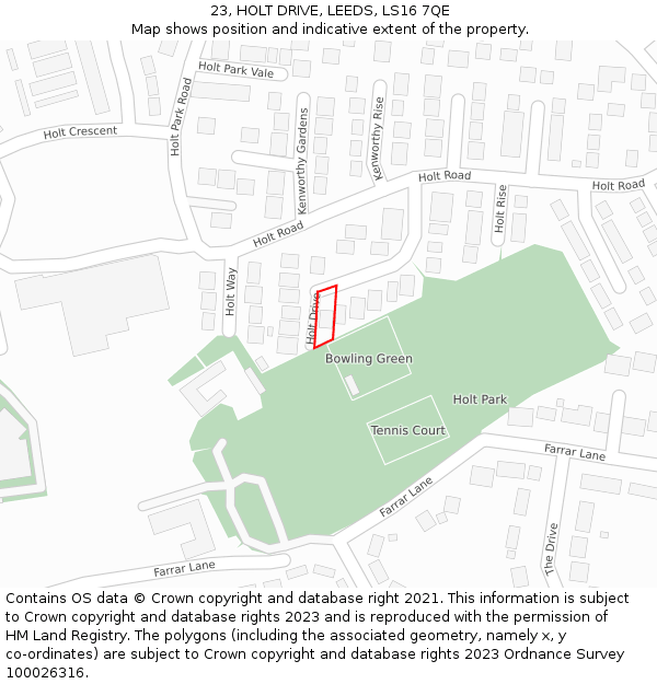 23, HOLT DRIVE, LEEDS, LS16 7QE: Location map and indicative extent of plot