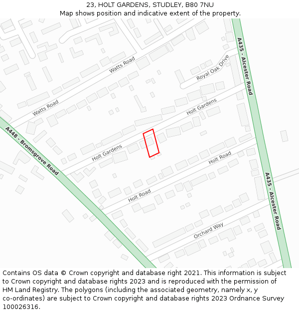 23, HOLT GARDENS, STUDLEY, B80 7NU: Location map and indicative extent of plot