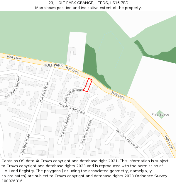 23, HOLT PARK GRANGE, LEEDS, LS16 7RD: Location map and indicative extent of plot