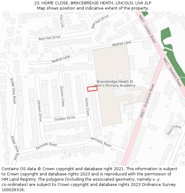 23, HOME CLOSE, BRACEBRIDGE HEATH, LINCOLN, LN4 2LP: Location map and indicative extent of plot