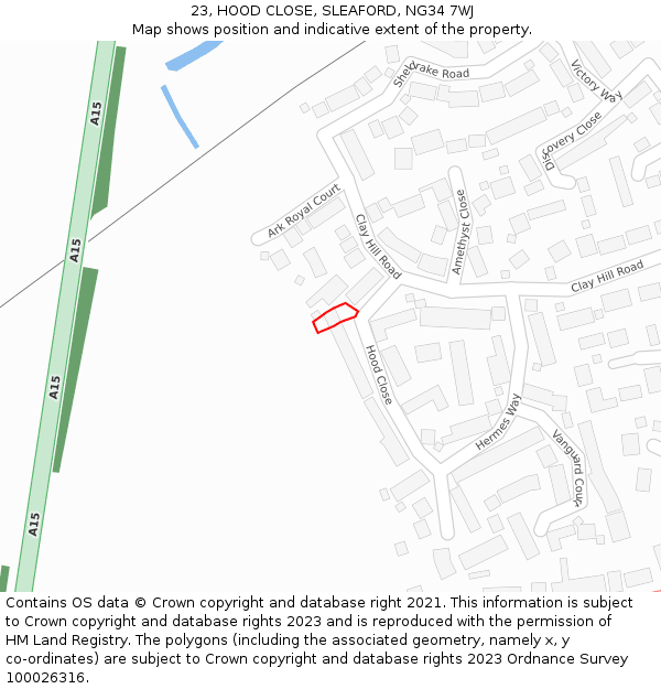 23, HOOD CLOSE, SLEAFORD, NG34 7WJ: Location map and indicative extent of plot
