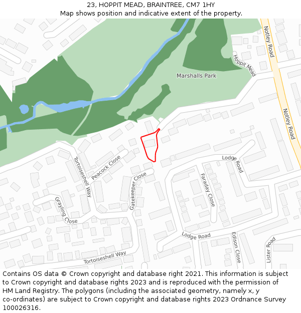 23, HOPPIT MEAD, BRAINTREE, CM7 1HY: Location map and indicative extent of plot