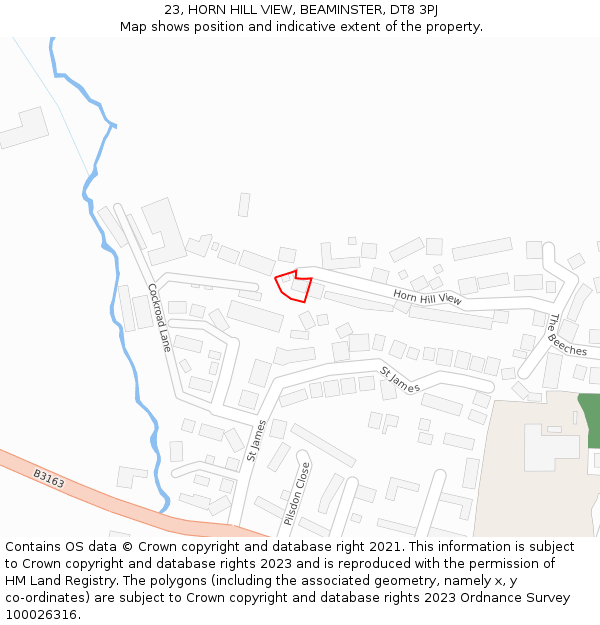 23, HORN HILL VIEW, BEAMINSTER, DT8 3PJ: Location map and indicative extent of plot
