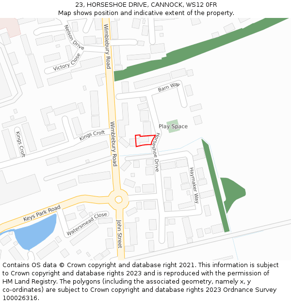 23, HORSESHOE DRIVE, CANNOCK, WS12 0FR: Location map and indicative extent of plot