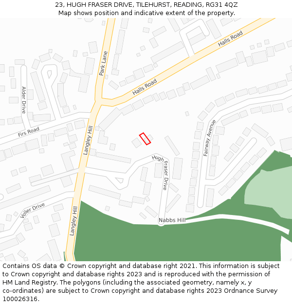 23, HUGH FRASER DRIVE, TILEHURST, READING, RG31 4QZ: Location map and indicative extent of plot