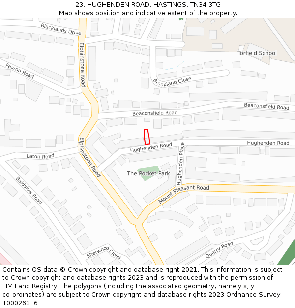 23, HUGHENDEN ROAD, HASTINGS, TN34 3TG: Location map and indicative extent of plot
