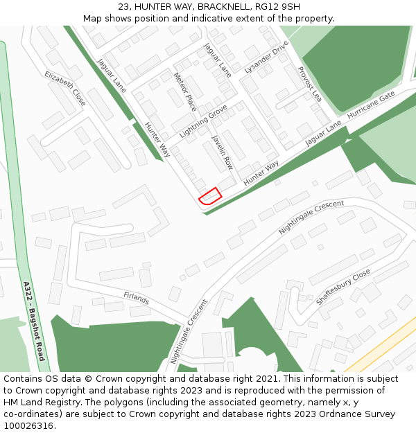 23, HUNTER WAY, BRACKNELL, RG12 9SH: Location map and indicative extent of plot