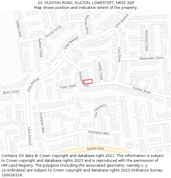 23, HUNTON ROAD, OULTON, LOWESTOFT, NR32 3QP: Location map and indicative extent of plot