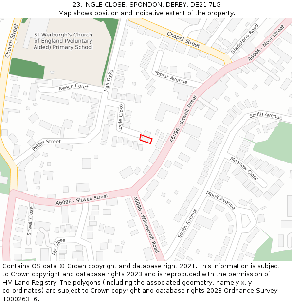 23, INGLE CLOSE, SPONDON, DERBY, DE21 7LG: Location map and indicative extent of plot