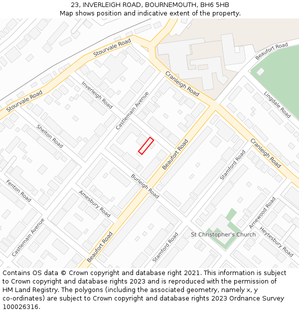 23, INVERLEIGH ROAD, BOURNEMOUTH, BH6 5HB: Location map and indicative extent of plot