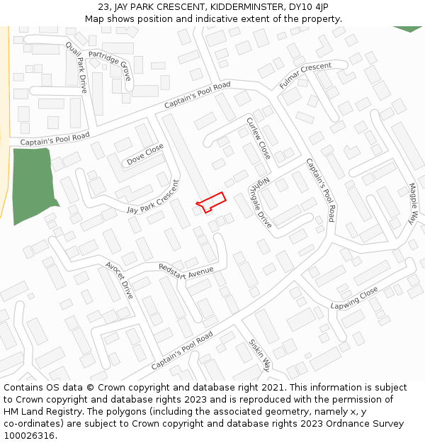 23, JAY PARK CRESCENT, KIDDERMINSTER, DY10 4JP: Location map and indicative extent of plot