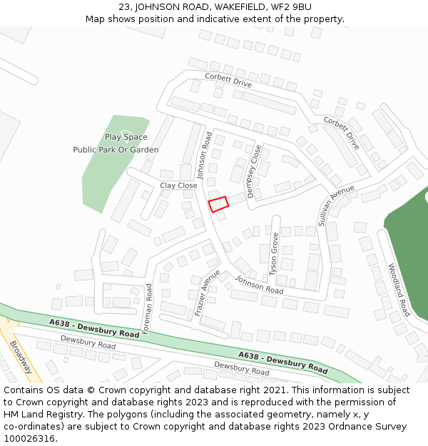 23, JOHNSON ROAD, WAKEFIELD, WF2 9BU: Location map and indicative extent of plot