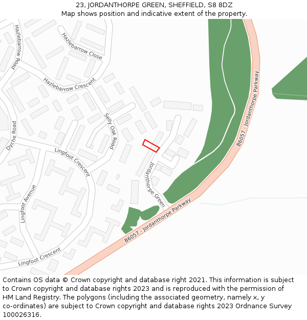 23, JORDANTHORPE GREEN, SHEFFIELD, S8 8DZ: Location map and indicative extent of plot