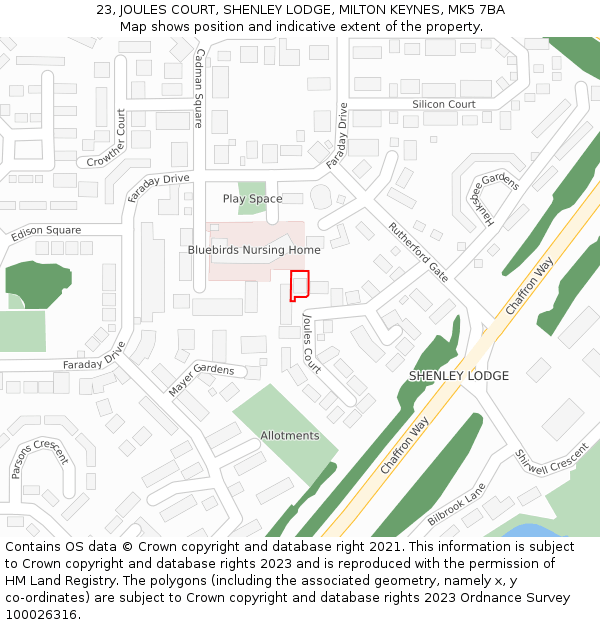 23, JOULES COURT, SHENLEY LODGE, MILTON KEYNES, MK5 7BA: Location map and indicative extent of plot