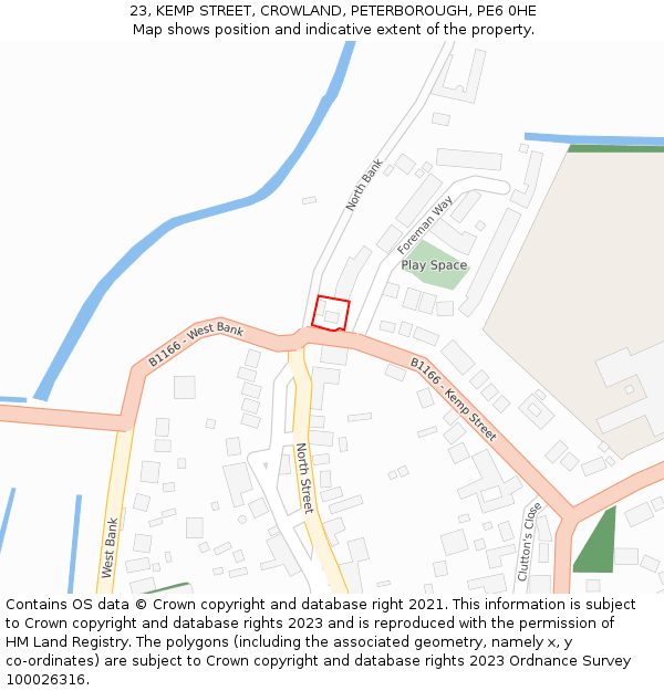 23, KEMP STREET, CROWLAND, PETERBOROUGH, PE6 0HE: Location map and indicative extent of plot