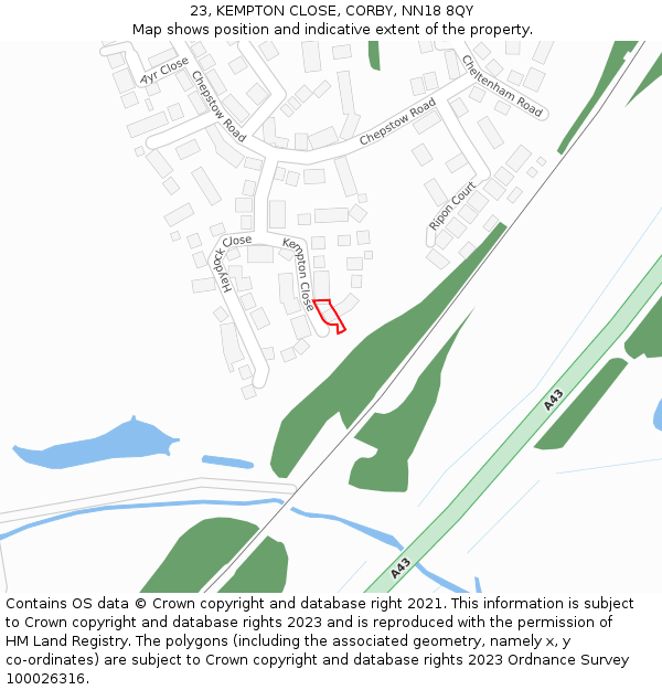 23, KEMPTON CLOSE, CORBY, NN18 8QY: Location map and indicative extent of plot