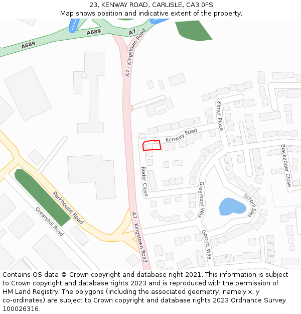 23, KENWAY ROAD, CARLISLE, CA3 0FS: Location map and indicative extent of plot