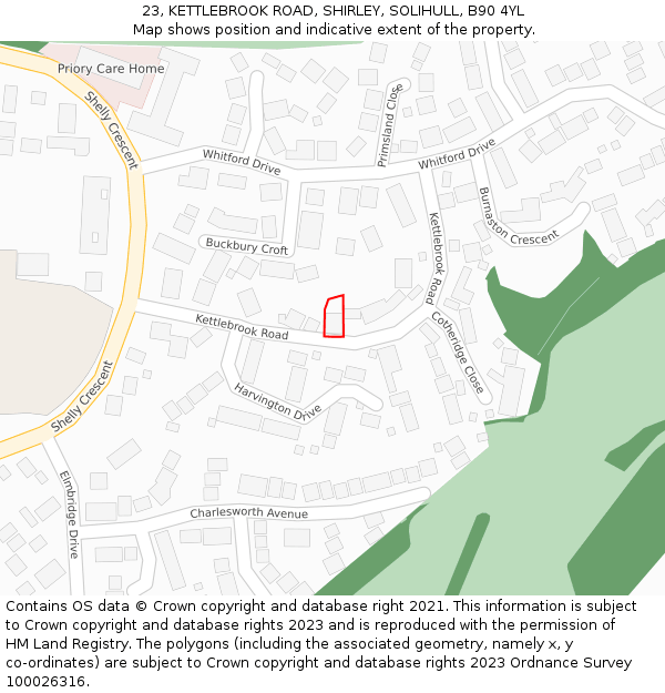 23, KETTLEBROOK ROAD, SHIRLEY, SOLIHULL, B90 4YL: Location map and indicative extent of plot