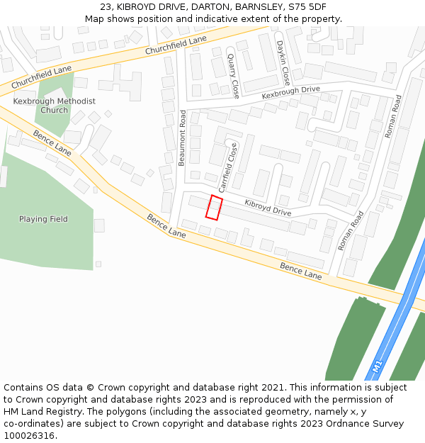 23, KIBROYD DRIVE, DARTON, BARNSLEY, S75 5DF: Location map and indicative extent of plot